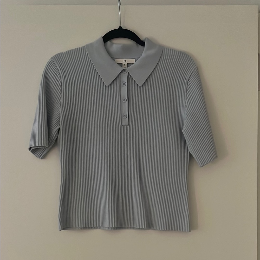 Women's Ribbed Polo Top - baby blue